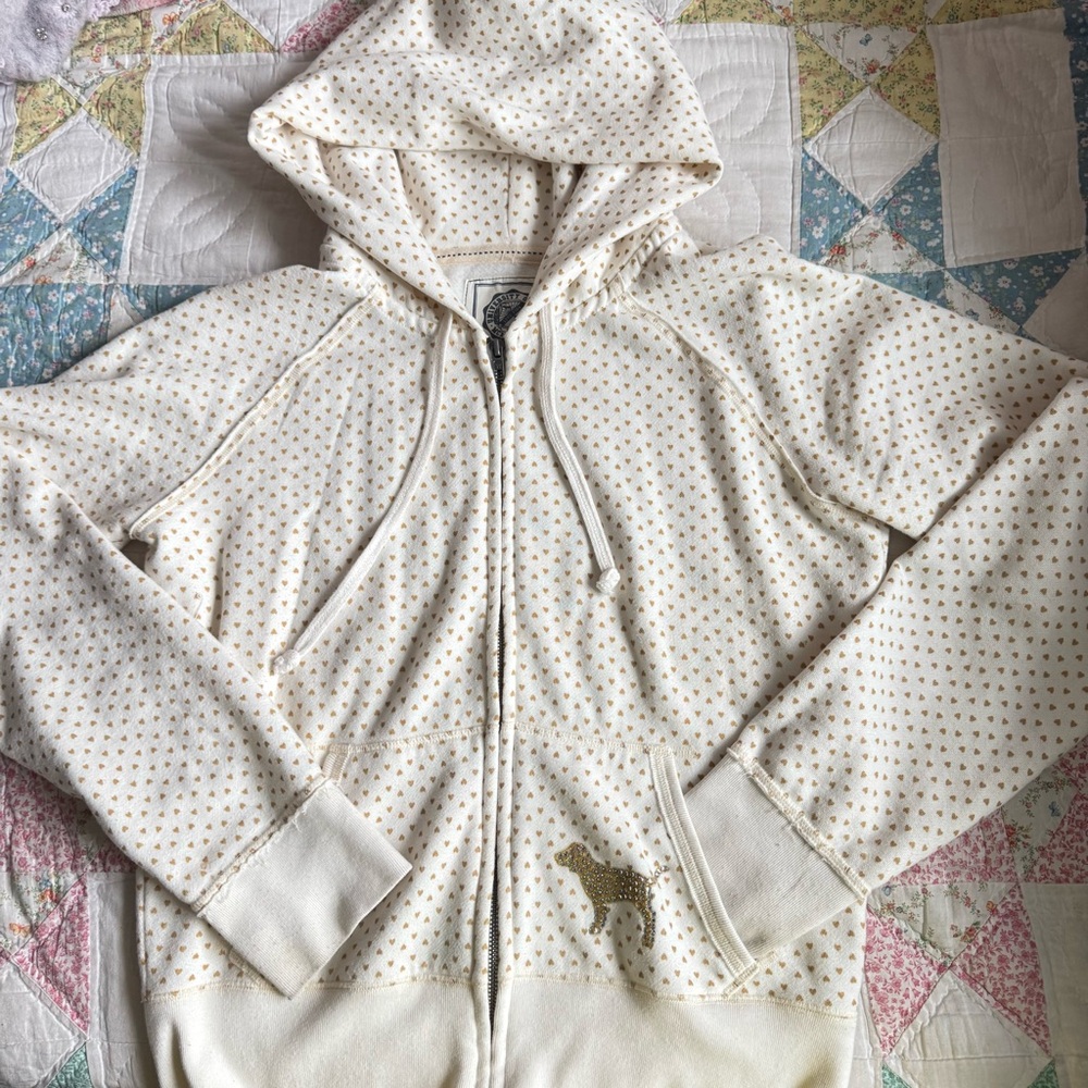 HTF Vintage Victoria's Secret PINK “Pink Says Love” Gold Heart Hoodie - Picture 2 of 5